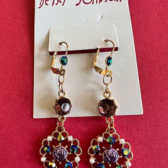 🌺 Betsey Johnson sparkling drop dangle earrings 🌺 - Picture 2 of 7